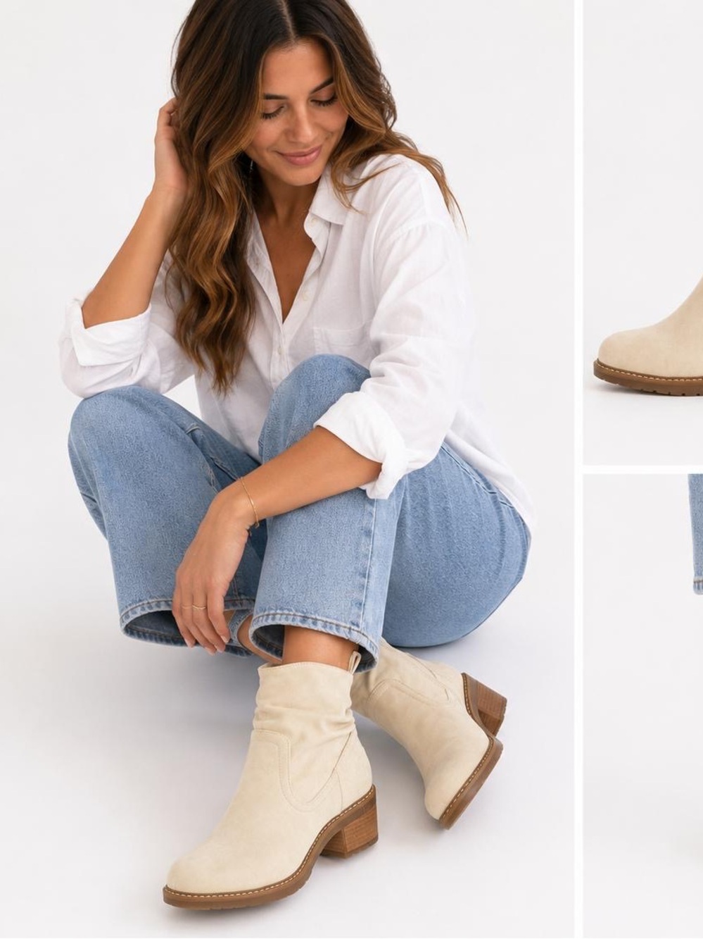 Women's Cream Ankle Booties with Side Zip - Sleek Everyday Boot